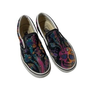Vans Slip-On Trippy Drip Skull Mushroom Psychedelic Sz 7 37 Black Unisex Skater